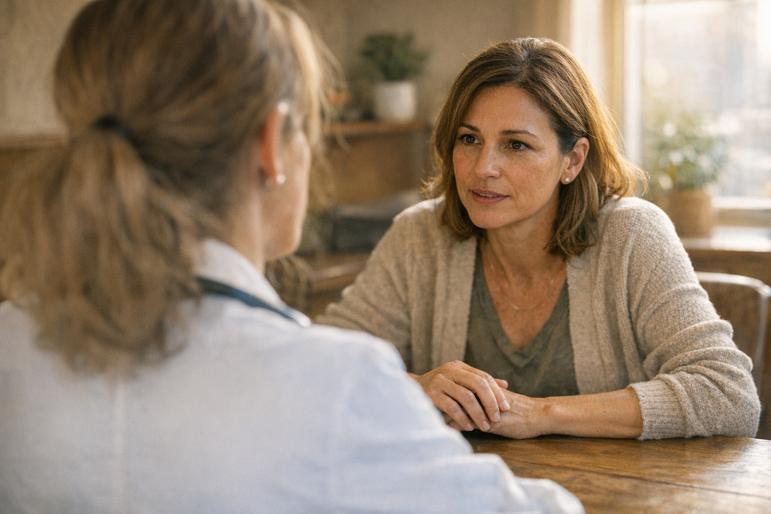 Ärztin bei Patientenberatung über Risikofaktoren in der Kinderwunschbehandlung