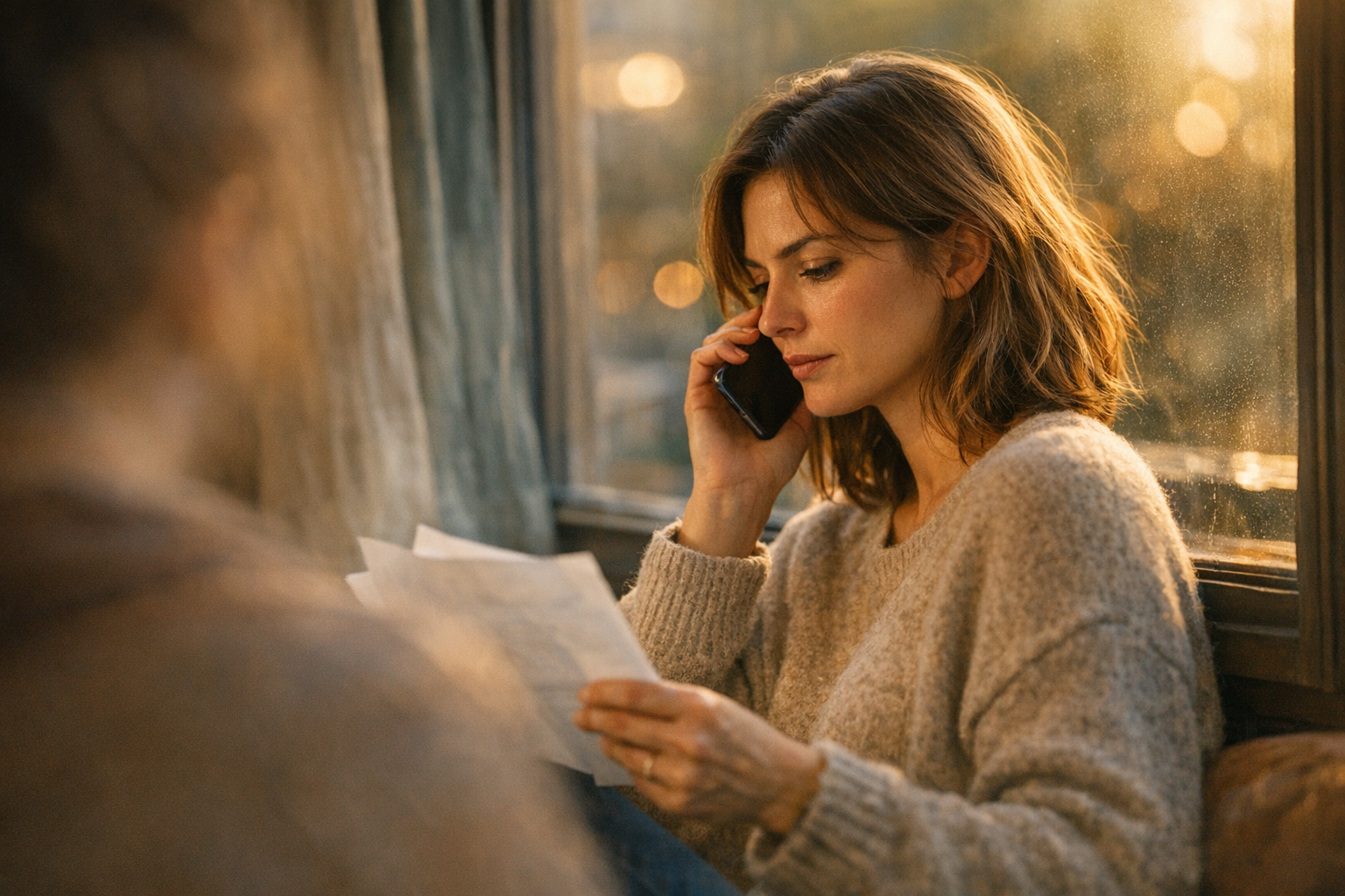 Frau telefoniert mit AOK wegen Kostenübernahme für Eizellen einfrieren