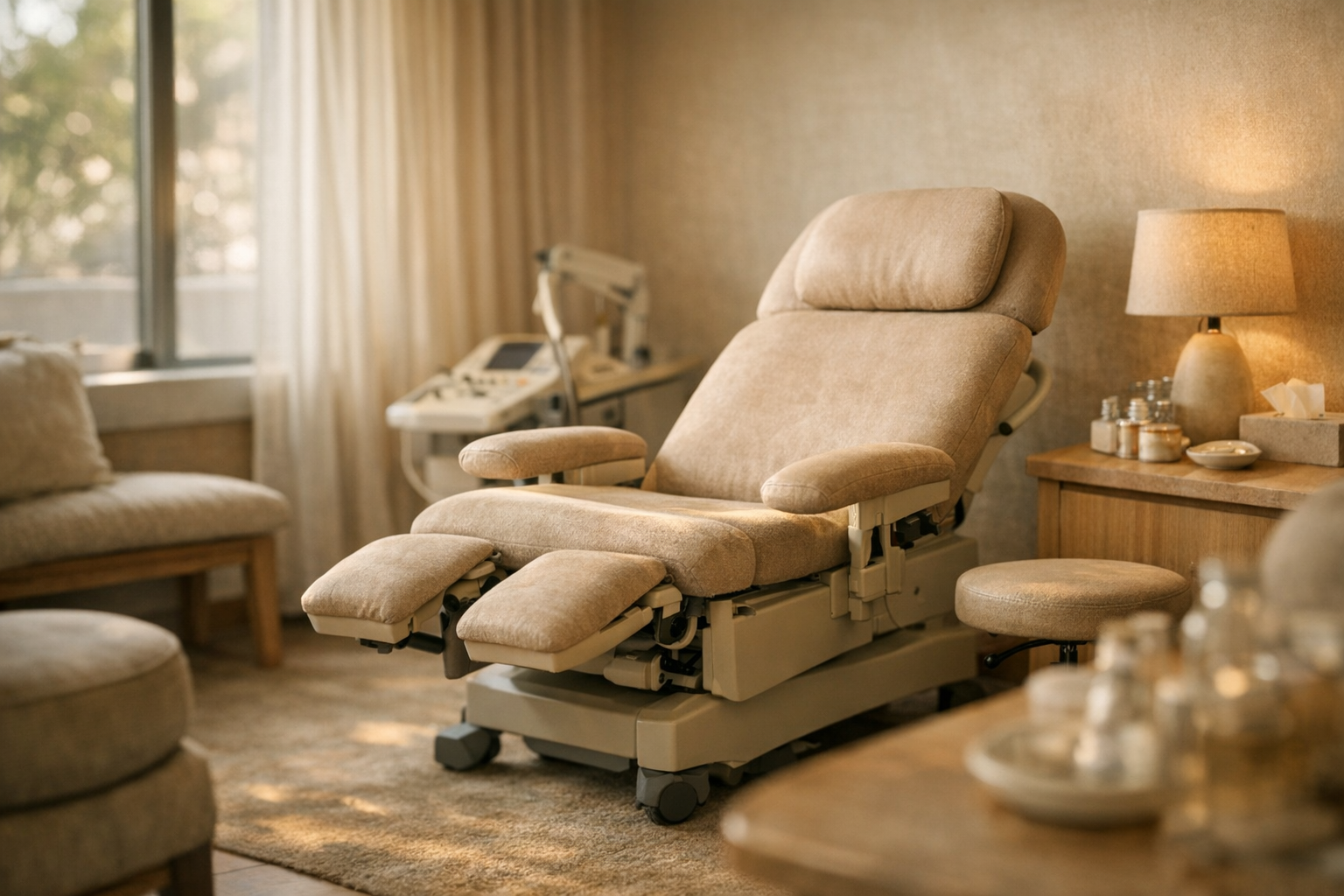 Modernes Behandlungszimmer einer Kinderwunschklinik mit warmer Atmosphäre