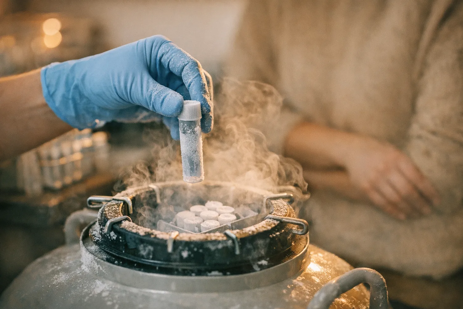 Kryokonservierungstank fuer eingefrorene Eizellen im Labor