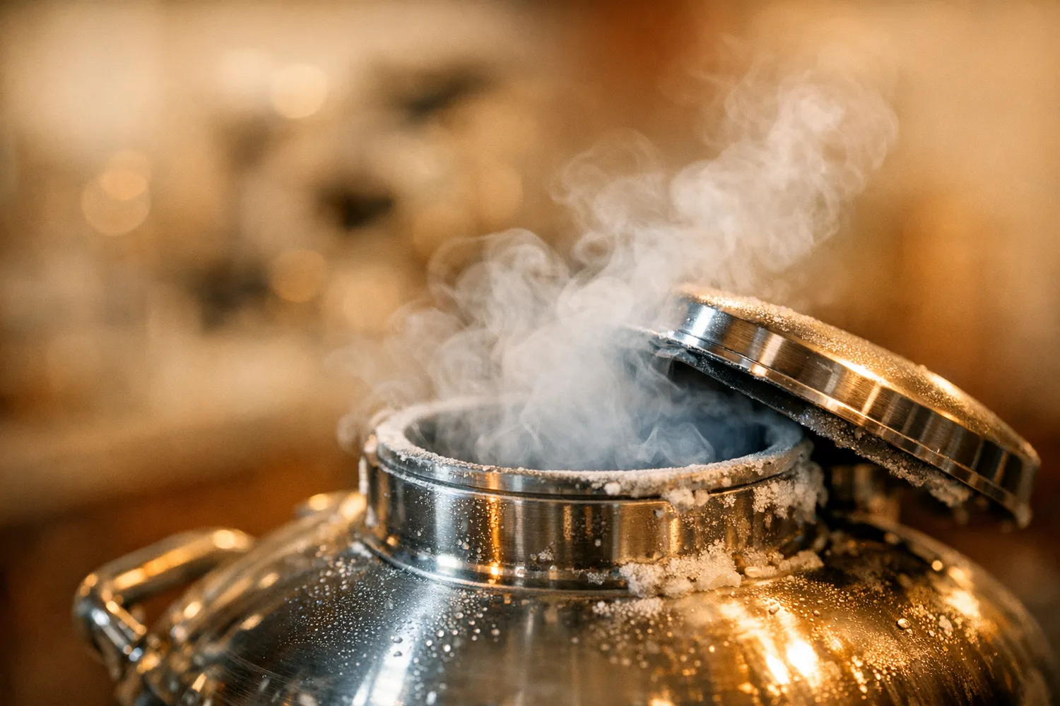 Kryokonservierungstank mit Stickstoffnebel im Fertilitaetslabor