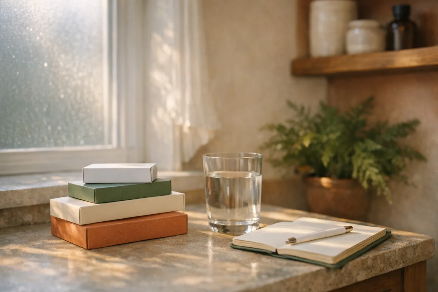 Medikamente fuer die Hormonstimulation beim Social Freezing im Badezimmer