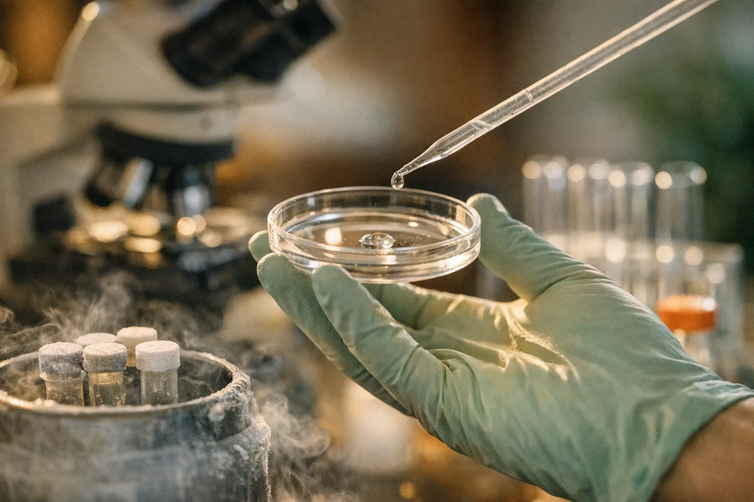 Pipette und Petrischale im Reproduktionslabor bei Endometriose-Behandlung