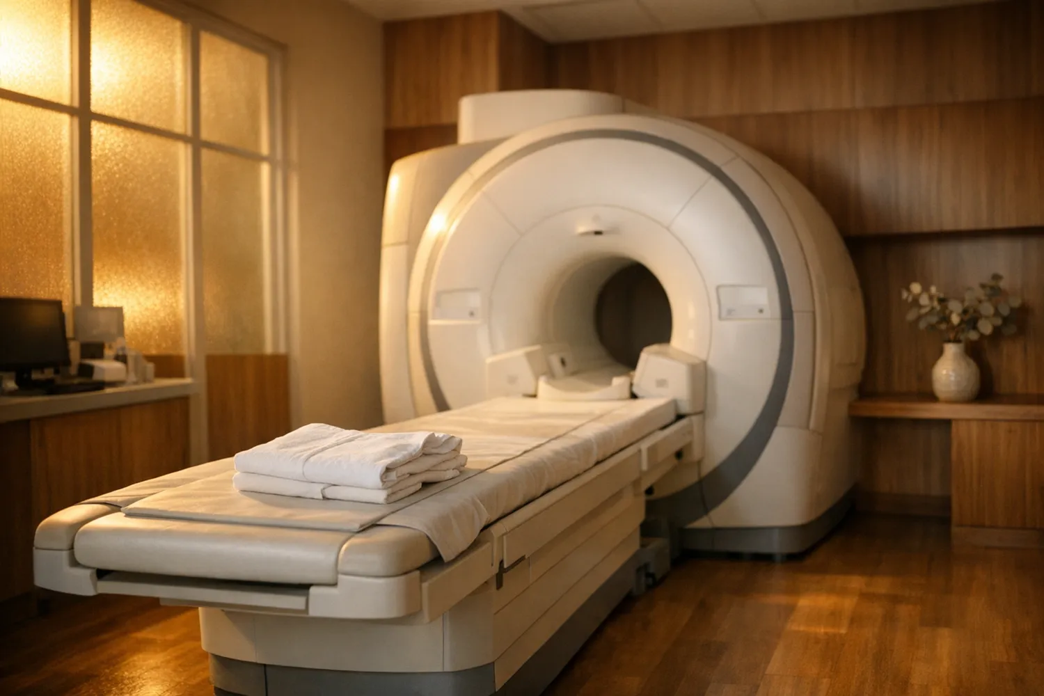 Moderner MRT-Diagnostikraum in einer Kinderwunschklinik mit warmer Atmosphaere