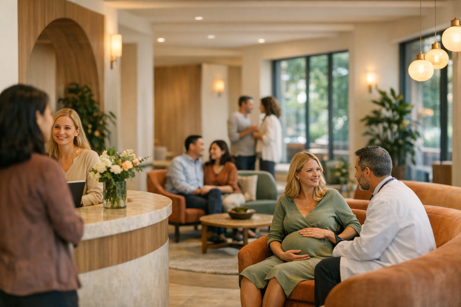 Elegante Lobby europäische Kinderwunschklinik internationale Atmosphäre modern