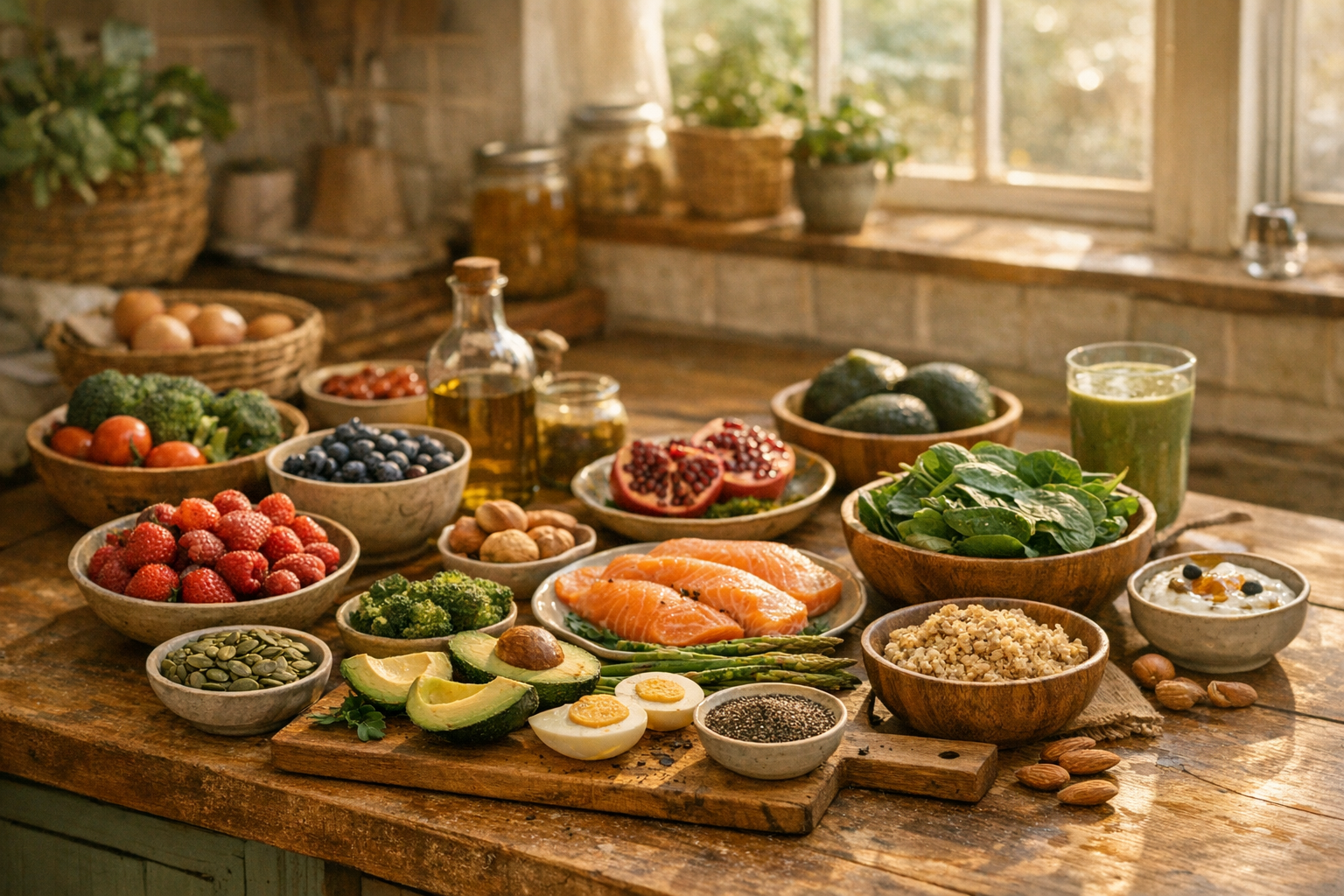 Gesunde Lebensmittel in Küche fördern männliche Fruchtbarkeit natürlich