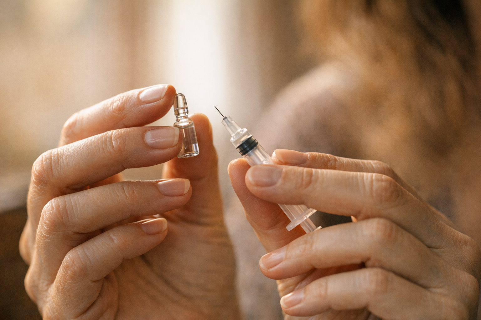 Frauenhände mit Hormonbehandlung als ersten Schritt der Kinderwunschtherapie