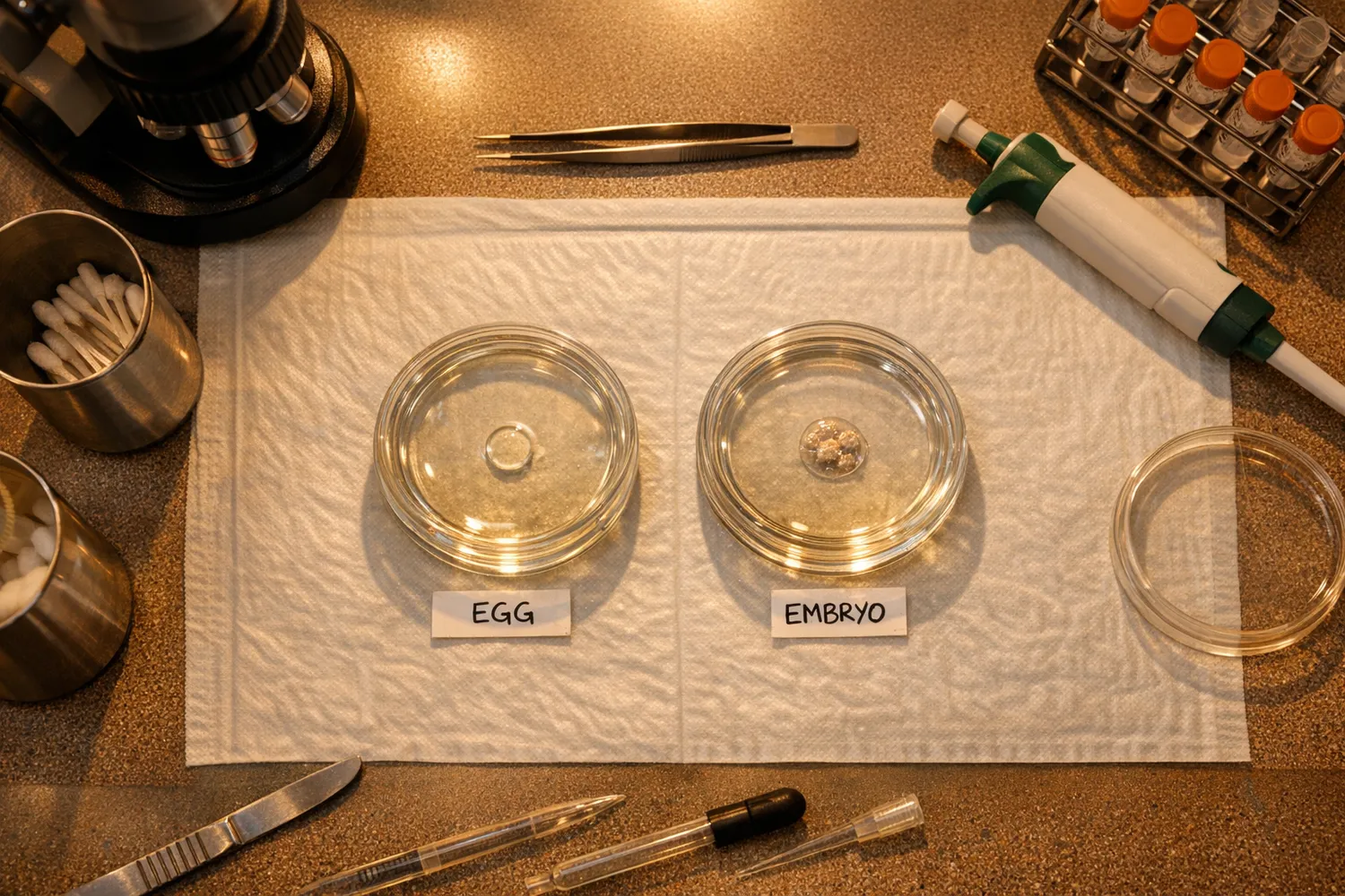 Petrischalen im IVF-Labor für den Vergleich von ICSI und klassischer IVF