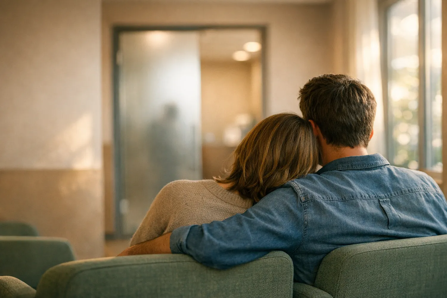 Paar wartet gemeinsam im Wartezimmer einer Kinderwunschklinik