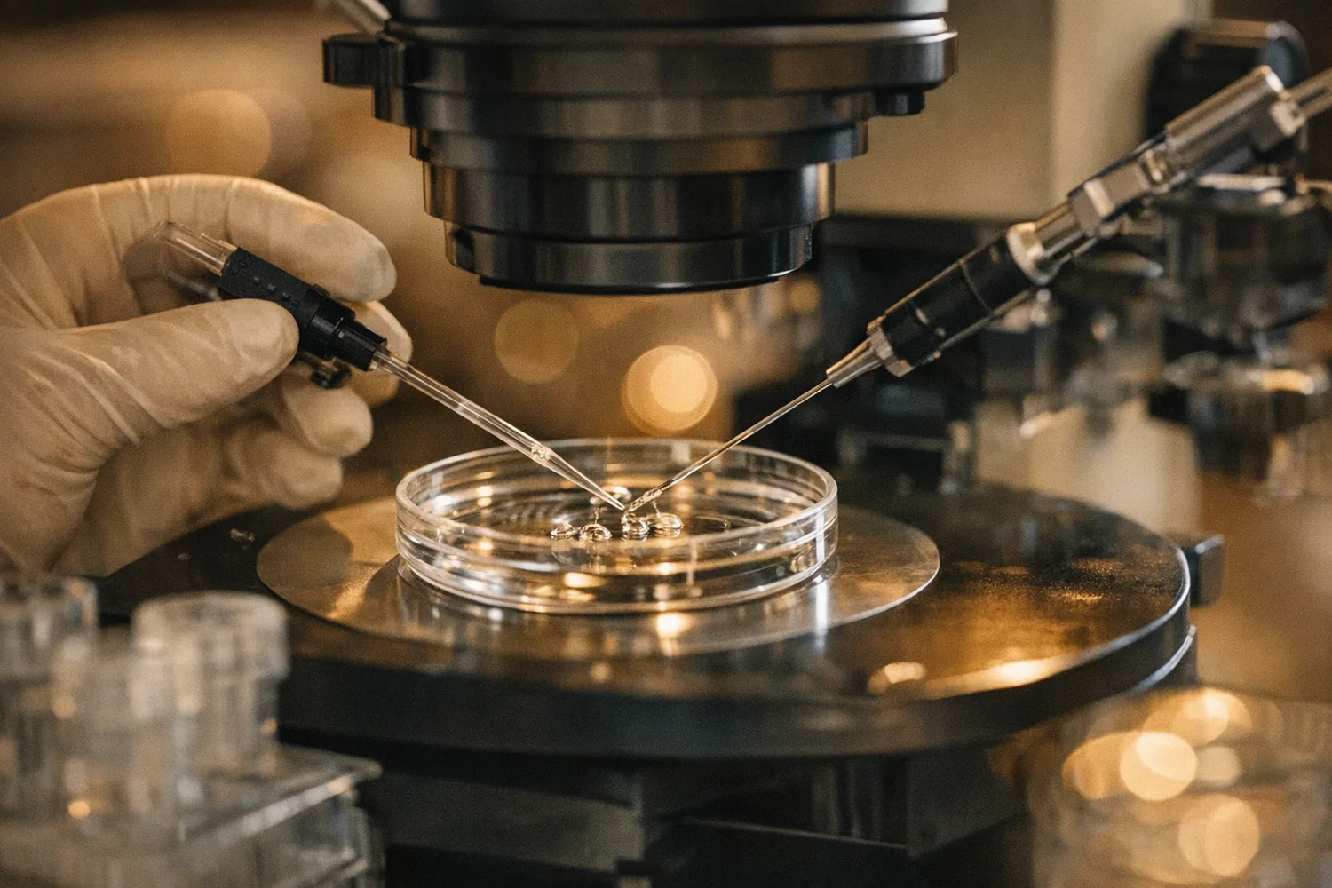 Mikroskopische Pipetten bei der IVF-Behandlung im Labor