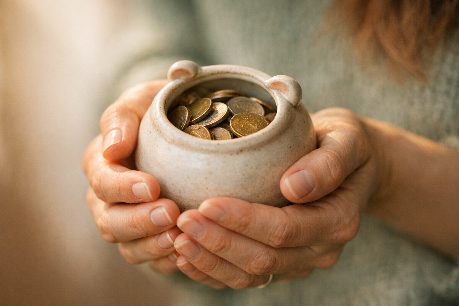 Hände halten Sparschwein - Finanzplanung für Kinderwunschbehandlung und Krankenkasse