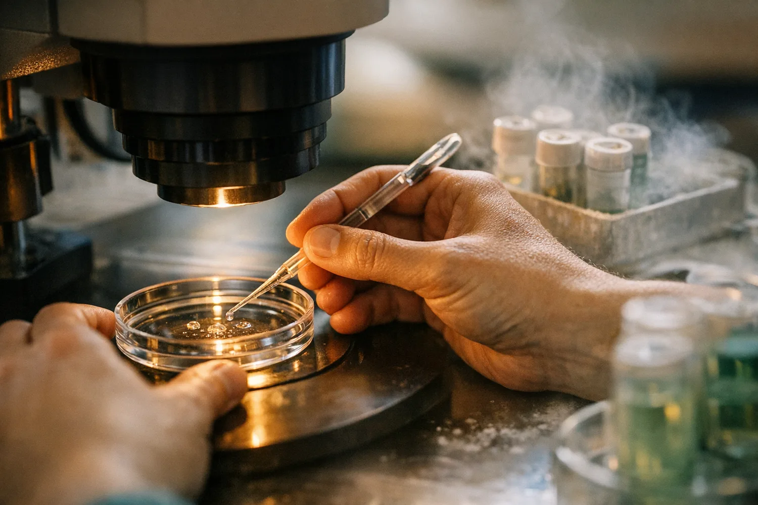 Petrischale und Pipette im Reproduktionslabor