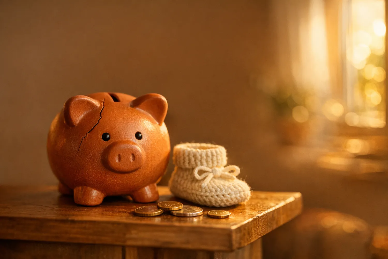Sparschwein mit Babyschuh symbolisiert finanzielle Planung beim Kinderwunsch
