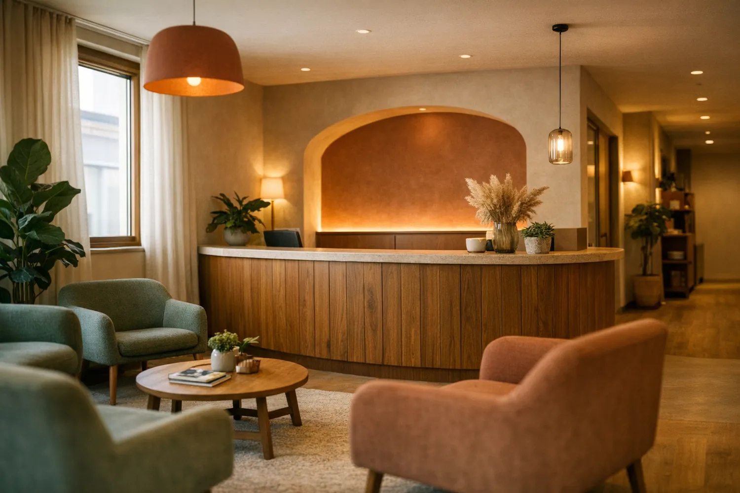 Empfangsbereich einer modernen Kinderwunschklinik für künstliche Befruchtung