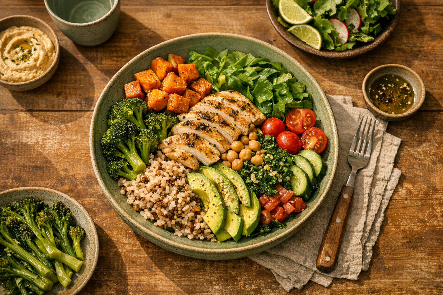 Gesunde ausgewogene Mahlzeit von oben fotografiert - Ernährung bei PCOS