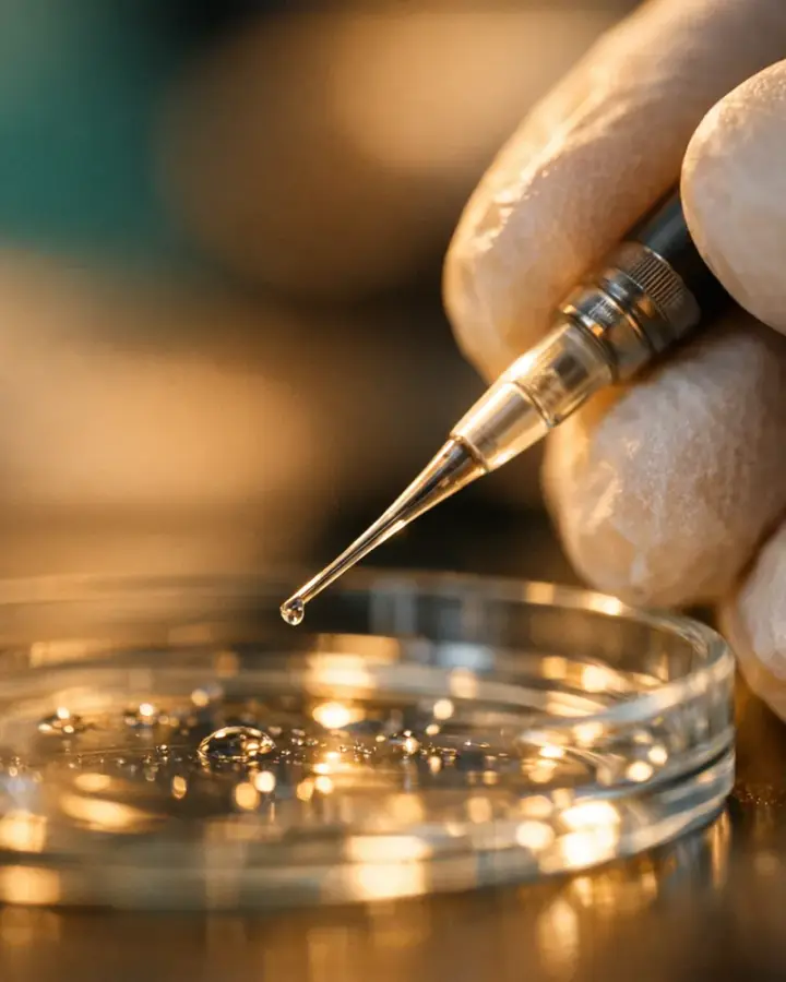 Pipette over a petri dish in a genetics lab