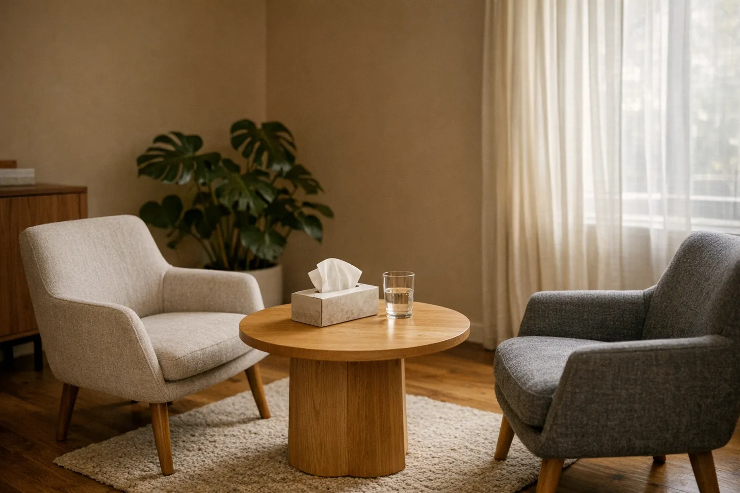 Beratungsraum einer Samenbank mit warmem privatem Ambiente