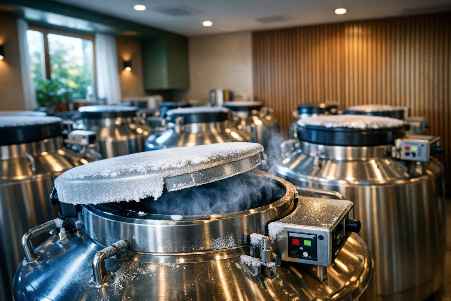 Kryolager einer modernen Samenbank mit Stickstofftanks