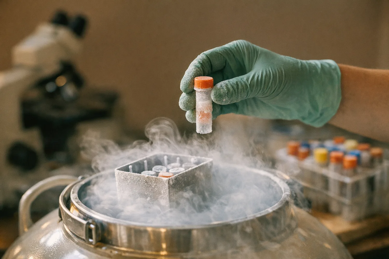 Kryokonservierung im Reproduktionslabor fuer Samenspenden