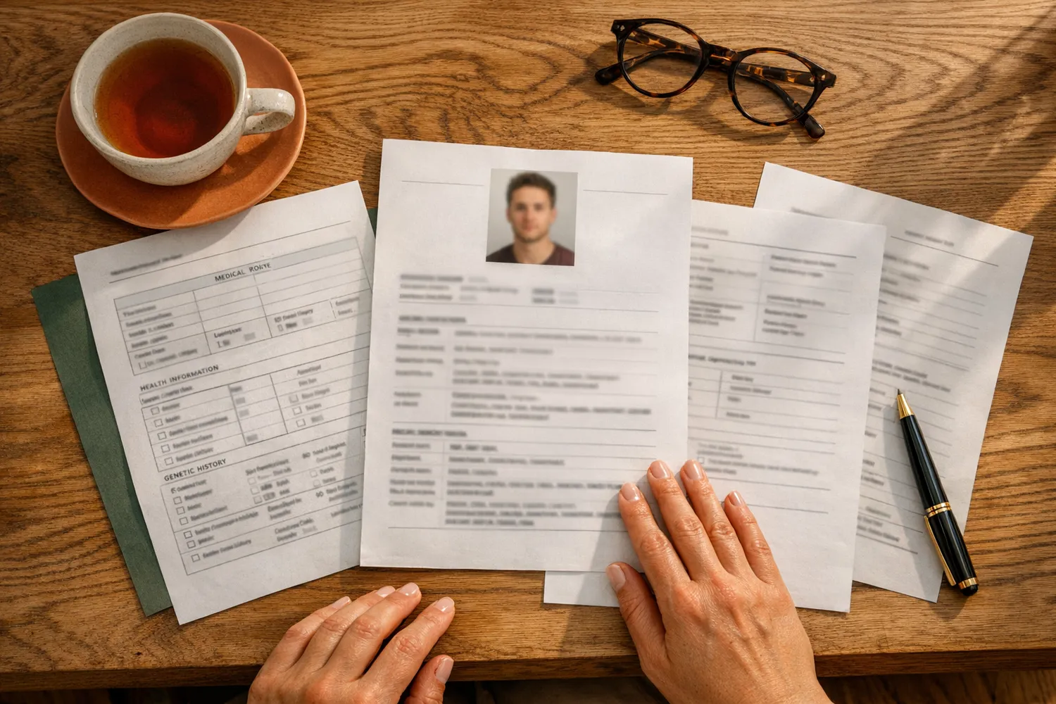 Spenderprofil-Unterlagen auf Schreibtisch bei der Auswahl