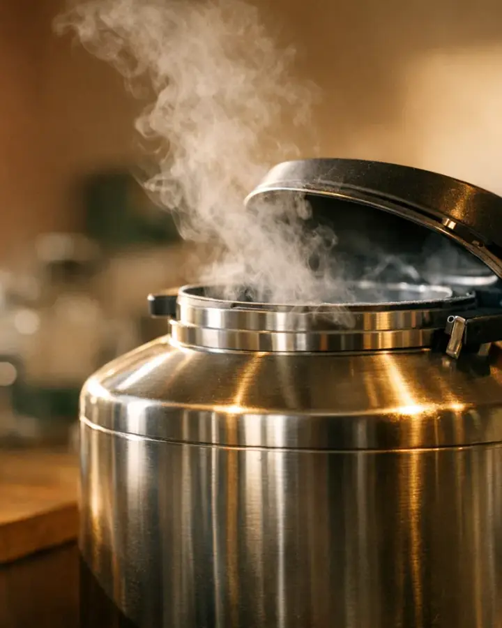 Cryogenic tank with liquid nitrogen in a laboratory