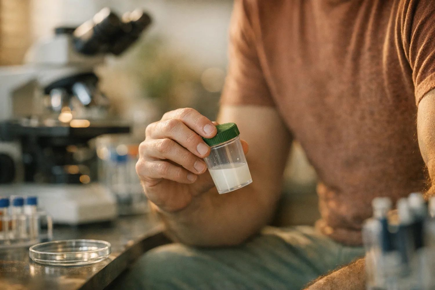 Mann hält gesunde Lebensmittel für bessere Spermienqualität